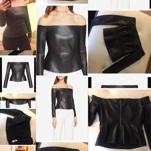 bcbg one shoulder faux leather top